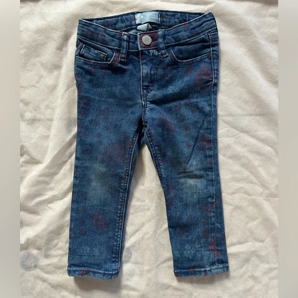 Baby Gap Floral Skinny Jeans in Medium Blue Wash/Red Girls Size 2T